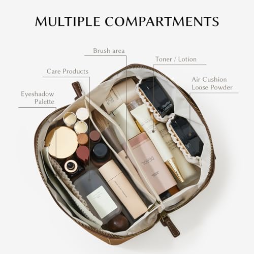 EACHY Travel Makeup Bag for Women, Faux Suede Cosmetic Bag, Brown, Medium - color: D - Brown, size: Medium