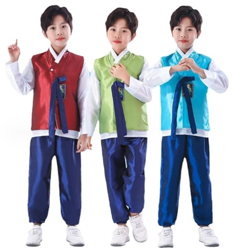 Boys Traditional Korean Dolbok Shirt Top Vest Costume Asian Pants Suit Set Outfit - color: Aqua Blue, size: 3-4T