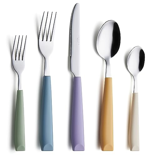 ANNOVA Silverware Set Stainless Steel Colorful Handle Tableware Kitchen Flatware Set Utensils, Includes Dinner Knives, Forks, Spoons, Salad Forks & Dessert Spoons (Morandi Mix, 20 Pieces) - color: Mixed Morandi 20Pieces