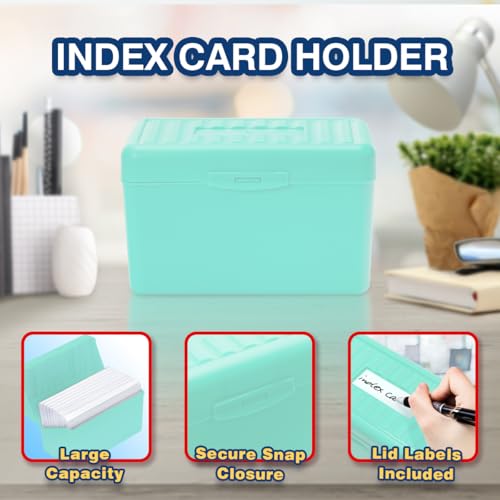H4D 3x5 Index Card Holder with 100 Index Cards and 25 Dividers, Mint Green - color: Mint Green, size: 3"x5"
