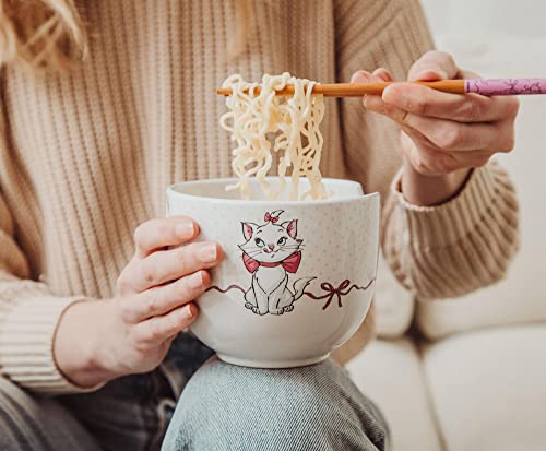 Silver Buffalo Disney The Aristocats Marie Ceramic Dinnerware Set | Includes 20-Ounce Ramen Noodle Bowl and Wooden Chopsticks