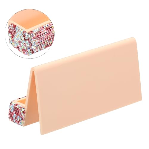 PATIKIL Business Card Holder for Desk, Rhinestone Business Card Holders Crystal Card Stand Organizer Cards Display for Office Exhibition, Pink - color: Pink
