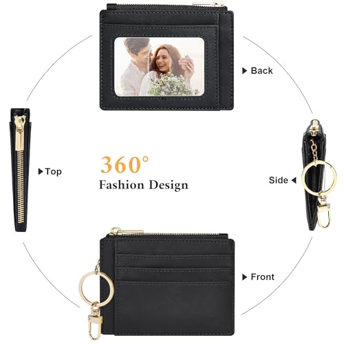 Sodsay Card Case Slim Front Pocket Wallet for Women Credit Card Holder with Keychain | Slim, Credit Card Holder, Front Pocket, with Keychain - color: Smooth Black