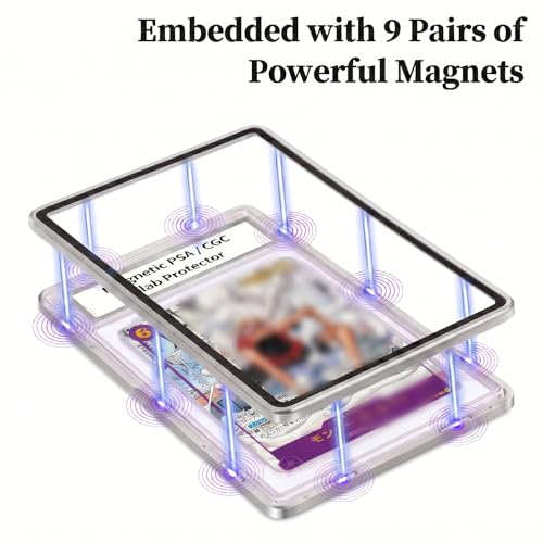 Magnetic PSA/CGC Slab Protector with Foldable Kickstand - UV Protection Tempered Glass & Aluminum Metal Bumper for 35PT PSA CGC CSG AGS, 9-Point Secure Lock Display Guard & Clear View (Silver) - color: Silver, size: PSA Card Case
