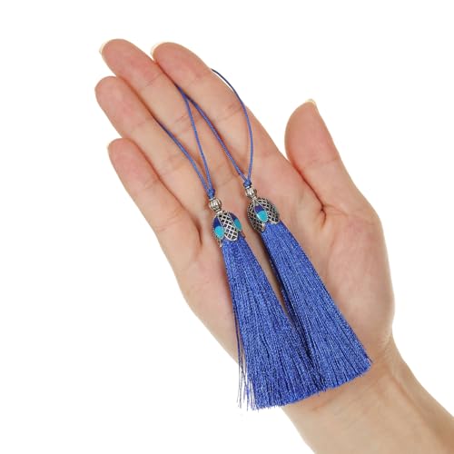 20pcs 16cm/6.3inches Vintage Silver Color Bookmark Tassels Silky Handmade Soft Craft Tassels with Loops for Bookmarks, Crafts and Jewelry Making (Blue) - color: Blue
