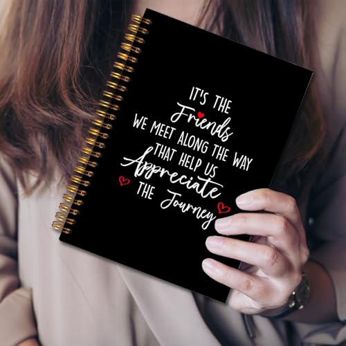 JINYO Friend Gifts Notebook, Gifts for Best Friend Journal, Friendship Gift Journal, It's the Friends We Meet Along the Way That Help Us Appreciate the Journey Spiral Notebooks 5.5x8.3 Inch(black) - color: white Friend Notebook（black）