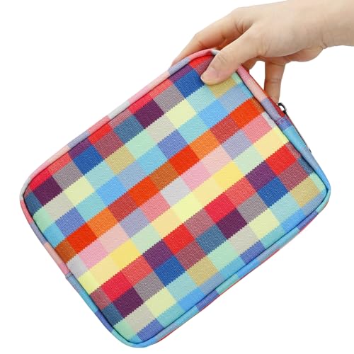 E-Tree Cute Makeup Bag,Big Travel Make up Pouch,Zipper Large Toiletry Cosmetic Brush Skin Care Case for Women Man,Tech Electronic Organizer,Small Canvas Storage for Personal Items,Colorful Checkered - color: Colorful, style: 8.2" X 3.1" X 6.3"