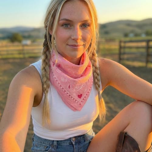 The Peacock Crew Premium Soft Cotton Bandanas Pack for Men and Women Paisley 22 x 22 inches - color: 3 Pack Cowgirl Light Pink