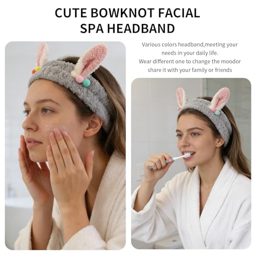 PERFECTSIGHT Kawaii Headband for Spa, Makeup, Washing Face, Party - 2 Pack Cute Hair Band for Shower Beauty Skincare, Soft Facial Headbands for Girls and Women (Purple+Gray Rabbit Ear) - color: Purple+Gray Rabbit Ear