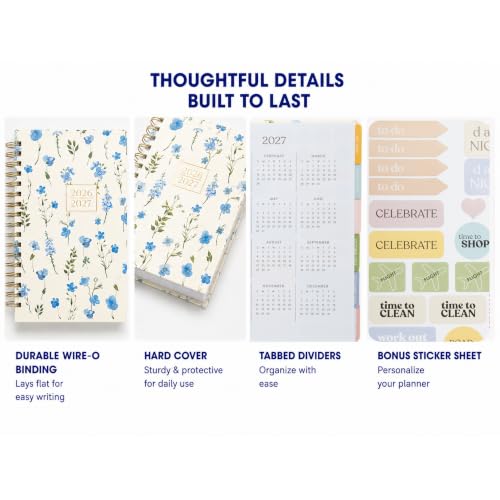 WORLD TRAVELER Academic Planner School Organizer Jul 2026-Dec 2027, 7"x9" - color: Blue Floral