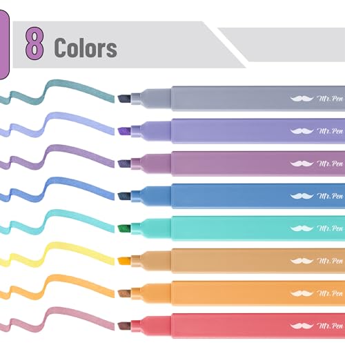 Mr. Pen- Aesthetic Highlighters No Bleed, 8 Pack, Assorted Colors | Chisel Tip, Cute Highlighters Assorted Colors for Journaling, Highlighting, Underlining, Fast Dry, Back to School Supplies - color: Jewel Tones, size: 8 Pack