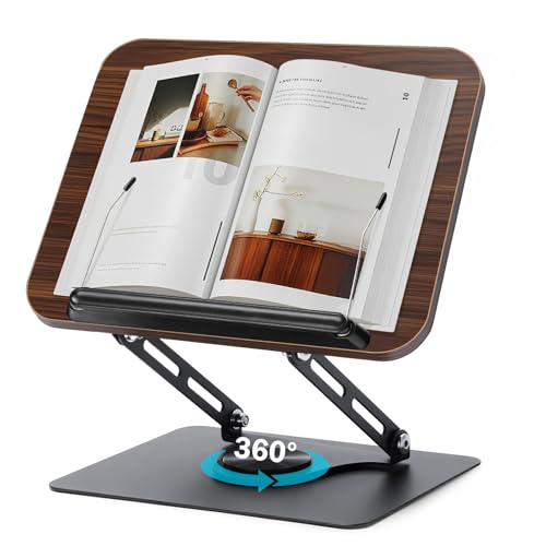 360° Rotating Book Stand for Reading, Adjustable Foldable Book Holder for Reading, Cooking, Office, Compatible with Cookbooks, Textbooks, Tablets, Sheet Music, and Laptops (Black Walnut) - color: Black Walnut