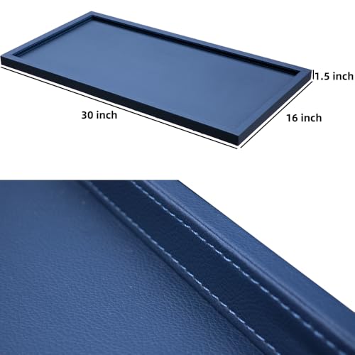 30 * 16 Inch Rectangular Ottoman Tray | Textured PU Leather, Waterproof & Heat-Resistant Storage for Coffee/Dining Tables, Sofa, Bed, Entertainment & Party (Navy Blue, 30 * 16in) - color: Navy Blue, size: 30" x 16" x 1.1"