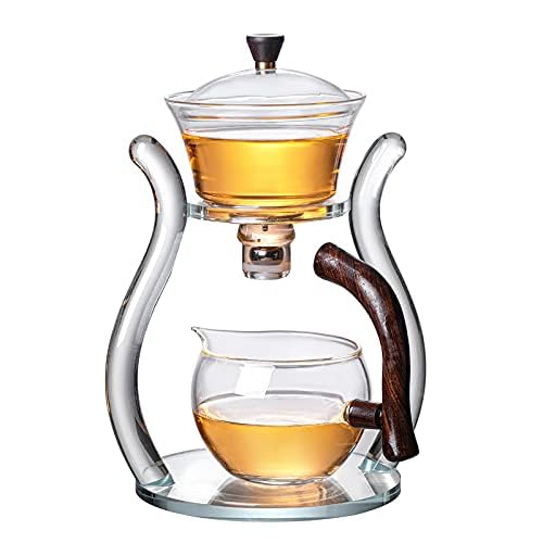 RORA Glass Teapot Set Semi Automatic Drip Rotating with Infuser Lazy Kungfu Tea pot Set (Glass) - color: Glass, size: teapot