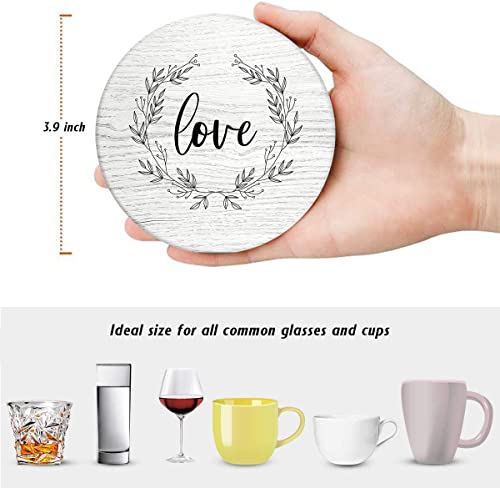Britimes Coasters for Drinks, Set of 6, Ceramic Stone, White Wood - color: Retro 5