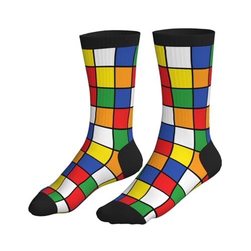 Crew Athletic Socks Funny Crazy Casual Sports Novelty Dress Socks for Women Men Running Hiking - color: Colorful Cube