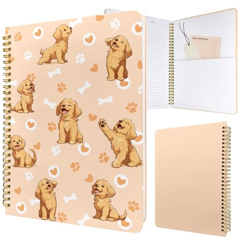 Cute Spiral Notebook Lined Journal B5 Note Book with Pocket, Dogs - color: Gold Dog