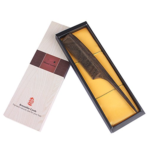 Breezelike Fine Tooth Hair Comb for Women, Wooden Teasing Tail Comb - color: Chacate Preto Wood
