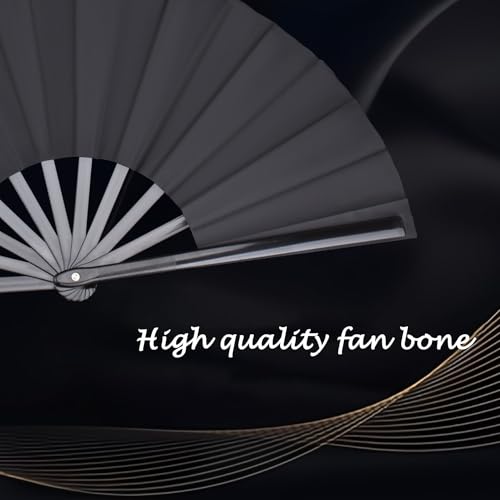 2 Pack Large Folding Hand Fan, Black Chinese Kung Fu Tai Chi Fan Nylon-Cloth Fan For Men And Women Performance, Dance, Decorations, Festival, Gift (Folding fan black 2p) - color: Black