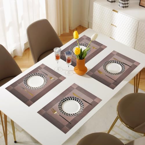 Vinyl Placemats Heat-Resistant Table Mats Washable Easy Clean Plastic Placemats for Dining Table Set of 4 (Brown) - color: 01: Brown, size: 4 Placemats