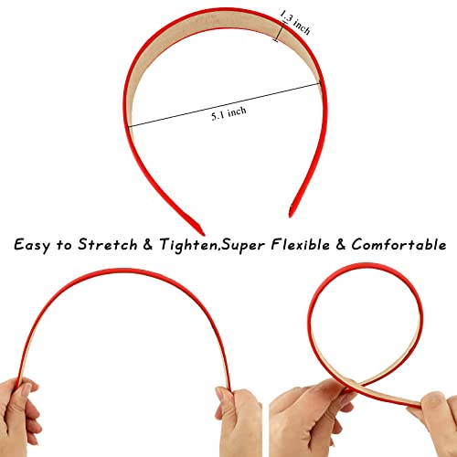 Wecoe 10 Pack Red Headband Women 1 Inch Wide Satin Headbands Non Slip Fashion Plain Head Bands Solid Hair Bands DIY Hair Accessories for Women Girls Diademas Para Mujer - color: Red