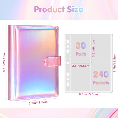 A5 Kpop Photocard Binder with 30 Pack 4-Pocket Card Pages, 6 Ring A5 Binder Card Collector Album with 240 Card Slots,PU Leather Binder Cover with Magnetic Buckle Closure for Organizing Trading Card - color: Shining Pink