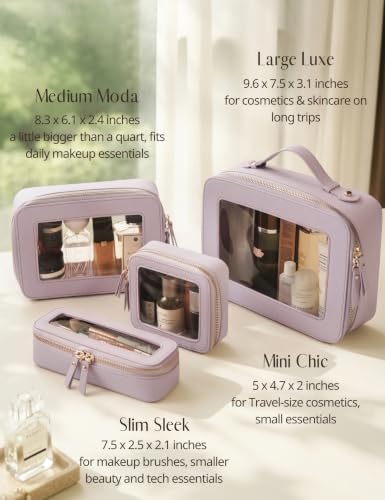 Popvibe Clear Makeup Bag with Zipper, Set of 2, Mini and Medium, Purple - color: Purple, style: Mini & Medium