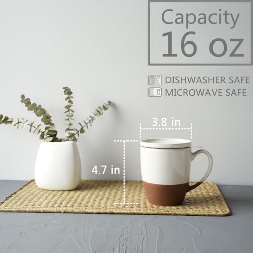 Bosmarlin Ceramic Tea Cup with Infuser and Lid, 16 Oz, Steeping Tea Mug with Strainer, Dishwasher and Microwave Safe (White) - color: White