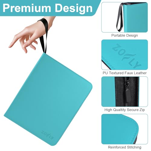 50 Pack 9 Pocket Card Binder, 3 Ring Premium Zip Trading Card Binder, 900 Large Capacity Top Loading Card Storage Album, PU Card Collection Binder for TCG, MTG, Baseball Hockey Sport Cards, Teal - color: Teal
