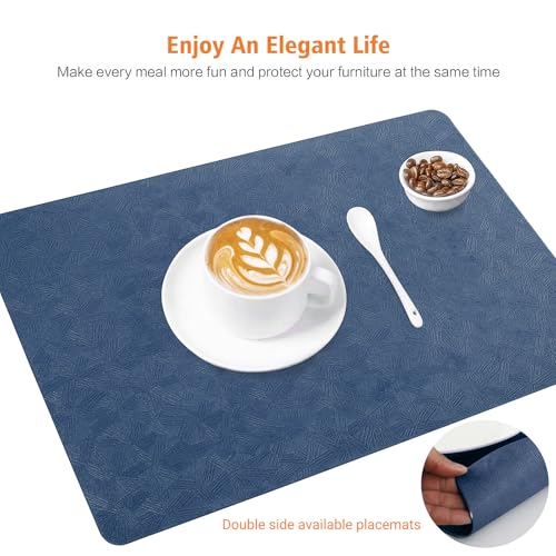 Blue Vinyl Placemats Set of 6 Waterproof Wipeable Table Mats - color: Blue