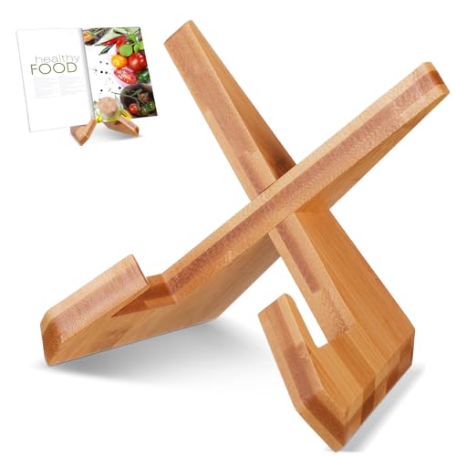 Cookbook Stand for Kitchen Counter, Wooden, Brown - color: Brown