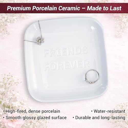 TOPIO Ceramic Jewelry Dish Tray – Handmade Premium Trinket Dish for Rings, Earrings & Necklaces – Decorative Jewelry Holder for Vanity, Nightstand, Gift for Mom, Friends, Her - color: Friend
