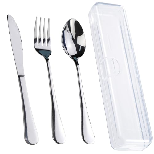 Travel Utensils With Case, Stainless Steel Reusable Portable Utensils Set With Case, Lengnoyp Travel Silverware Set - color: 4 PCS Silver