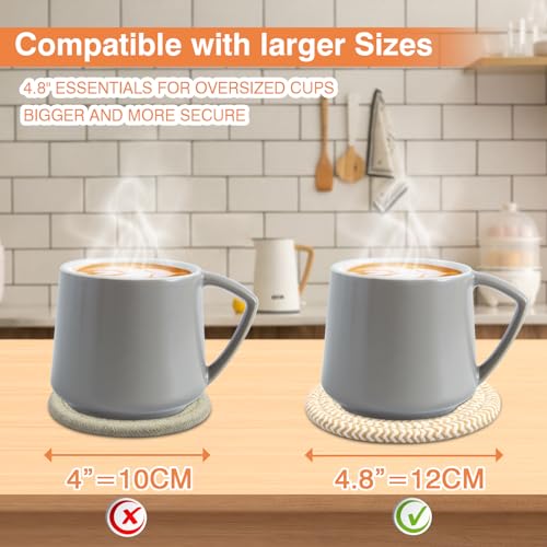 4.8" Drink Cotton Coasters Set of 2 - Boho Woven Drink Pads for Coffee & Tea, Neutral Sandstone Blend Fabric Cup Mats for Desk, Table, Nightstand, Dorm, Giftable Absorbent Coaster Set (Latte) - color: Latte