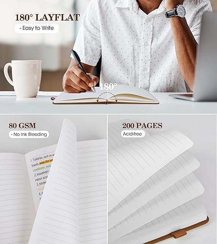 Lined Journal Notebook for Men Women, A5 Brown Leather Journals for Writing, 200 Pages College Ruled Journal Notebook, Travel Daily Journal Notebook for Work School, Note Taking 5.75'' X 8.38'' - color: Brown