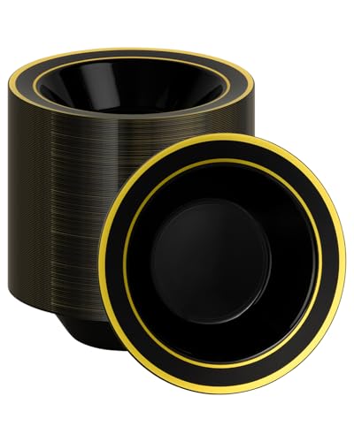 BESTSTAR 200 Pack Black Disposable Bowls with Gold Rim - color: Black, size: 200 pack