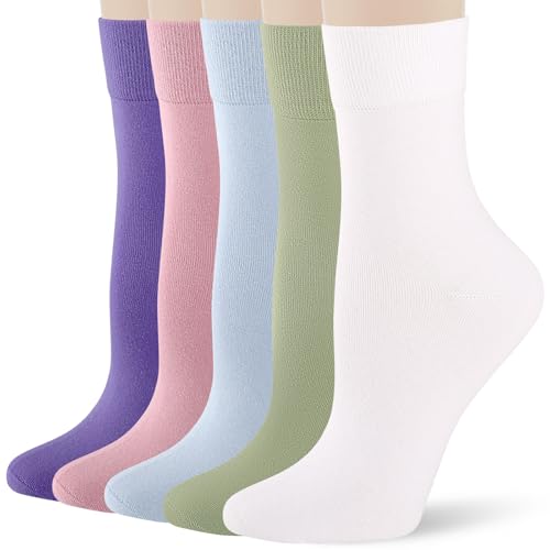 FGZ Women's Crew Socks 5 Pairs Soft Combed Cotton,Breathable Everyday Casual Socks for Women - color: 03-mix Color01, size: 5-9