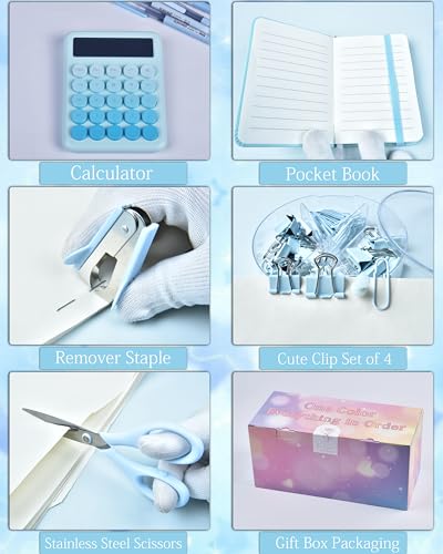 LXEVIHK Blue Desk Accessories 21-Piece Office Supplies Gift Set - color: blue