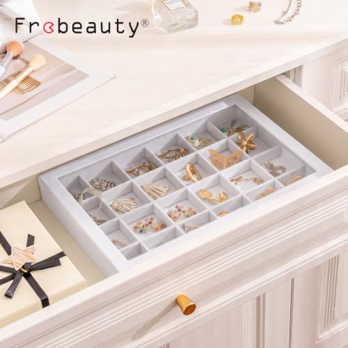 Frebeauty 24 Grid Earring Organizer,Velvet Jewelry Tray with Clear Lid - color: White, size: 24 Grid
