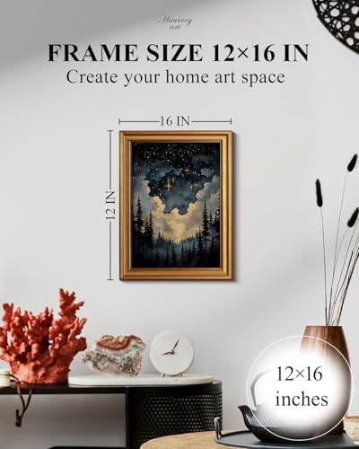 HUARCEY Gold Framed Canvas Wall Art, Celestial Stars Night Decor 12x16 Inch - color: Celestial Stars Art, size: 16"L x 12"W