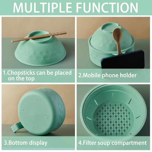 1 Set Microwave Ramen Cooker Bowl with Utensils, Light Green - color: Light Green
