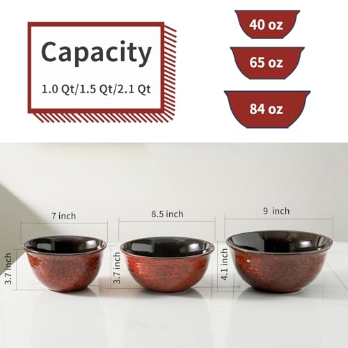 Hasense Mixing Bowls Set of 3, Procelain Serving Bowls Set for Cooking, Baking, Large Nesting Bowls for Salads, Fruit, 2.1/1.5/1.0 Qt, Dishwasher & Microwave Safe, Red - color: Red, size: 40+65+84 Ounce