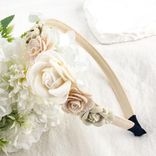 Tmtains Flower Headbands for Girls Kids, Toddlers Rose Floral Headpiece - color: Beige