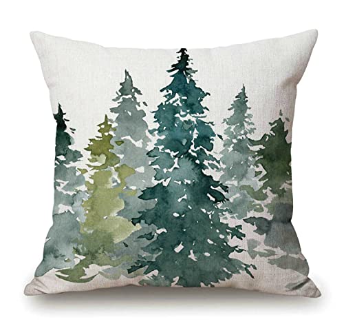 Solekla Throw Pillow Case Watercolor Grey Fir Trees Forest Cotton Linen Square Cushion Cover Standard Pillowcase for Men Women Kids Home Decorative Sofa Armchair Bedroom Livingroom 18 x 18 inch - color: Sl219