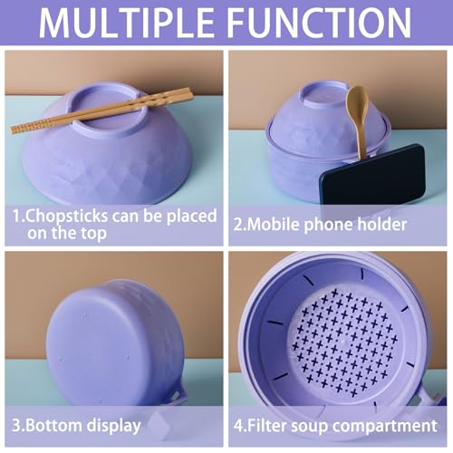 1 Set Microwave Ramen Cooker Bowl with Utensils, Purple - color: Purple