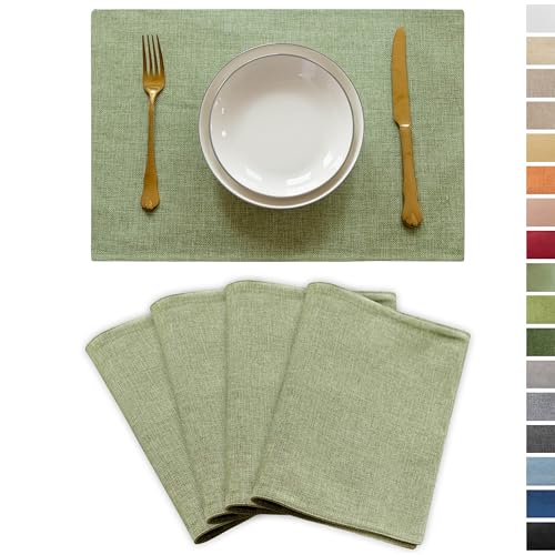 Demetex Green Placemat Set of 4 Washable Linen Textured Place Mats for Dinner Heat Resistant Sage Cloth Placemats Scratch Resistant Plate Mats for Dining Table Kitchen Summer, Green - color: Grass Green, size: Placemats set of 4
