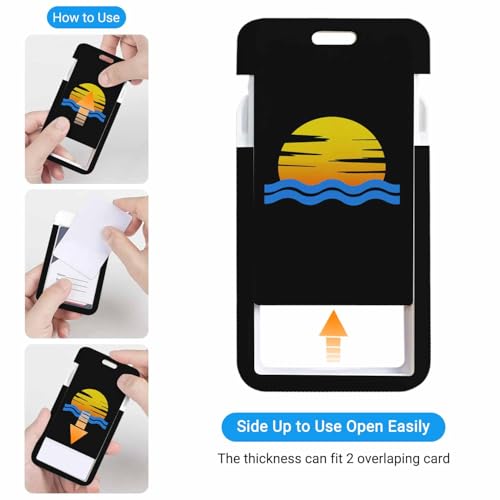 Sunrise Silhouette ID Badge Holder Two Blue Wave Black Background Badge Holder with Retractable Clip Durable and Easy to Use for Student Nurse Worker - color: Sunrise Silhouette