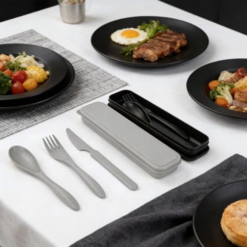 Zoyiancy 2 Sets Reusable Utensil Set with Case, Travel Utensils Black, Grey - color: Black, Grey