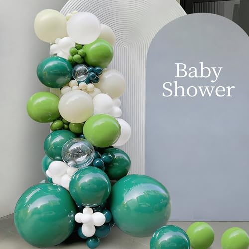 Dusty Green White Balloon Arch Kit, Dark Mint Green Ivory White Balloons - color: Green-white-ivory