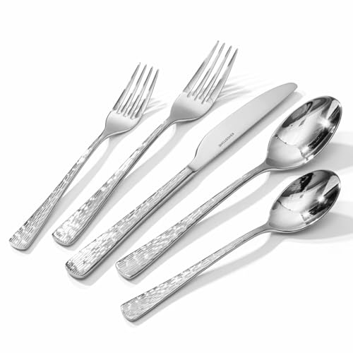 Silverware Set with Serving Utensils, 65 Piece Flatware Set, 18/10 Steel - color: Silver, size: 65-Piece